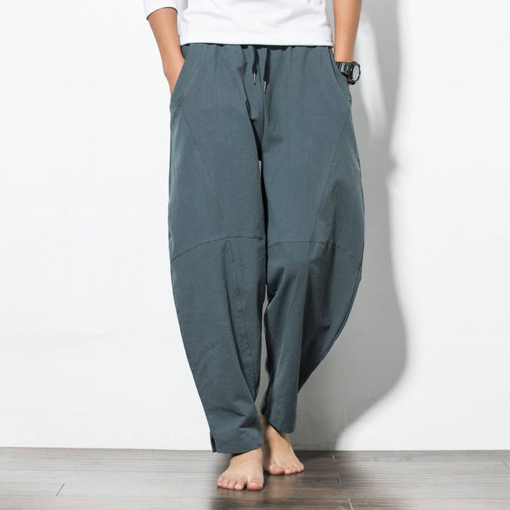 Pantaloni casual da uomo in cotone tinta unita con coulisse e tasche, con stampa Buddha Stones. - Grigio ardesia chiaro - US/UK/AU50, EU60 (5XL) - image 0