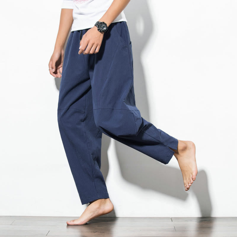 Pantaloni casual da uomo in cotone tinta unita con coulisse e tasche, con stampa Buddha Stones. - image 13