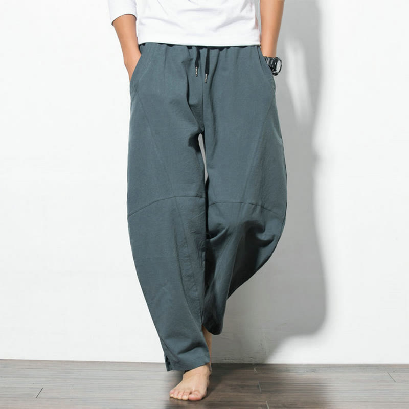 Pantaloni casual da uomo in cotone tinta unita con coulisse e tasche, con stampa Buddha Stones. - image 5