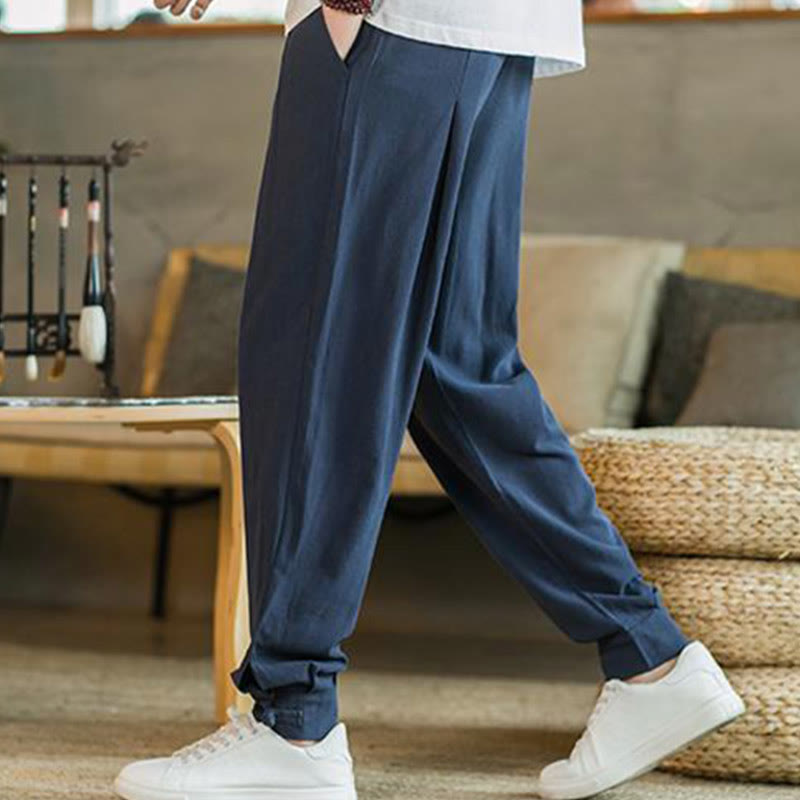 Pantaloni affusolati da uomo in cotone e lino con tasche , Buddha Stones Summer Plain - image 31