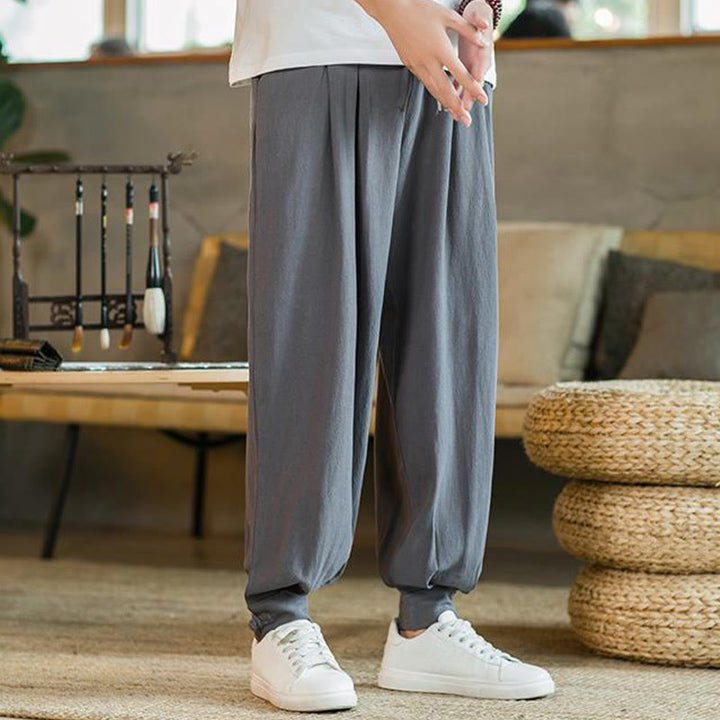 Pantaloni affusolati da uomo in cotone e lino con tasche , Buddha Stones Summer Plain - image 7