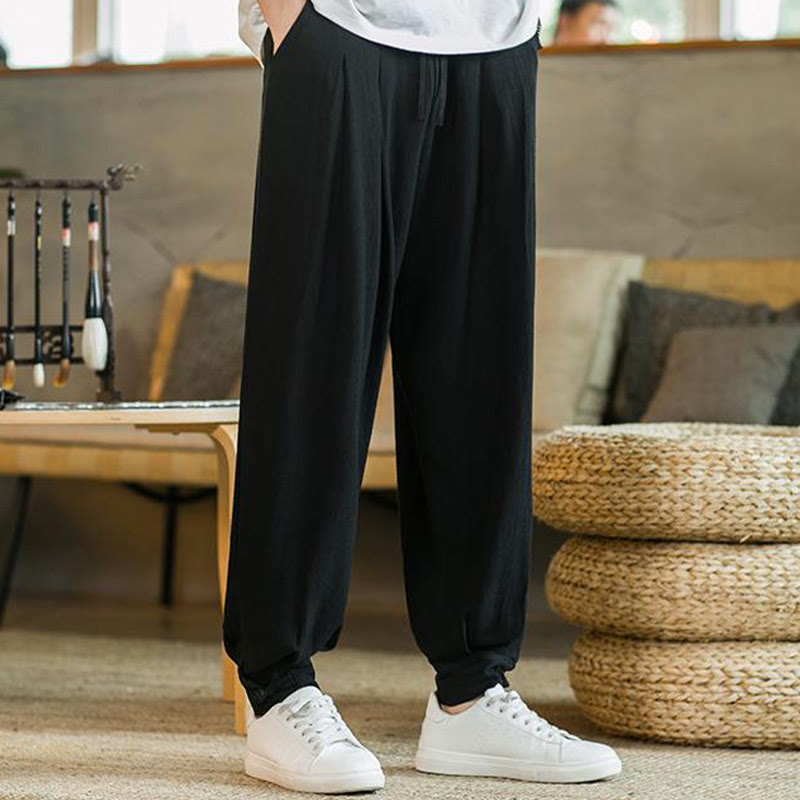 Pantaloni affusolati da uomo in cotone e lino con tasche , Buddha Stones Summer Plain - image 24
