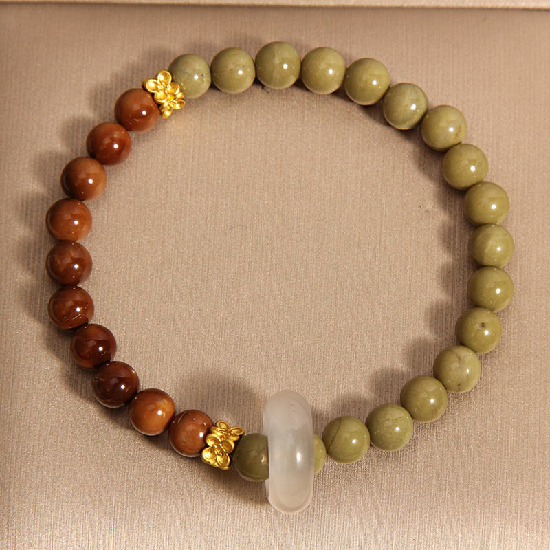 Braccialetto di incoraggiamento con semi di agata naturale di Alashan e pietre Buddha Stones