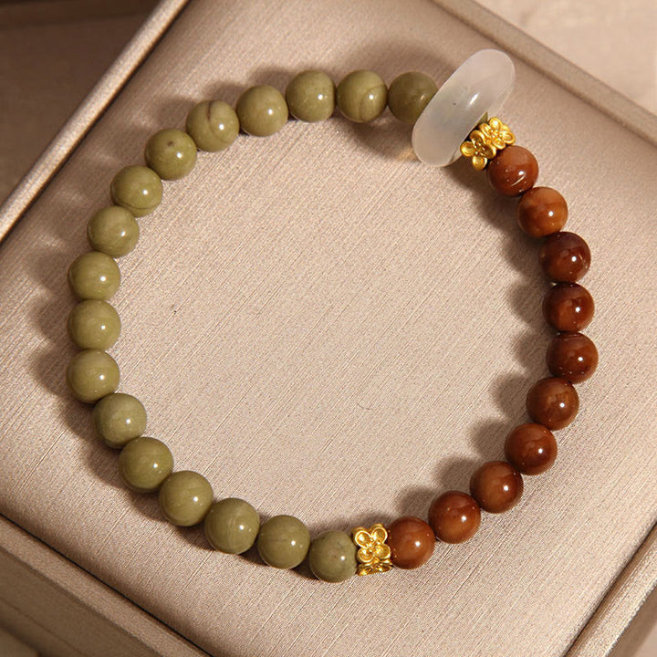 Braccialetto di incoraggiamento con semi di agata naturale di Alashan e pietre Buddha Stones