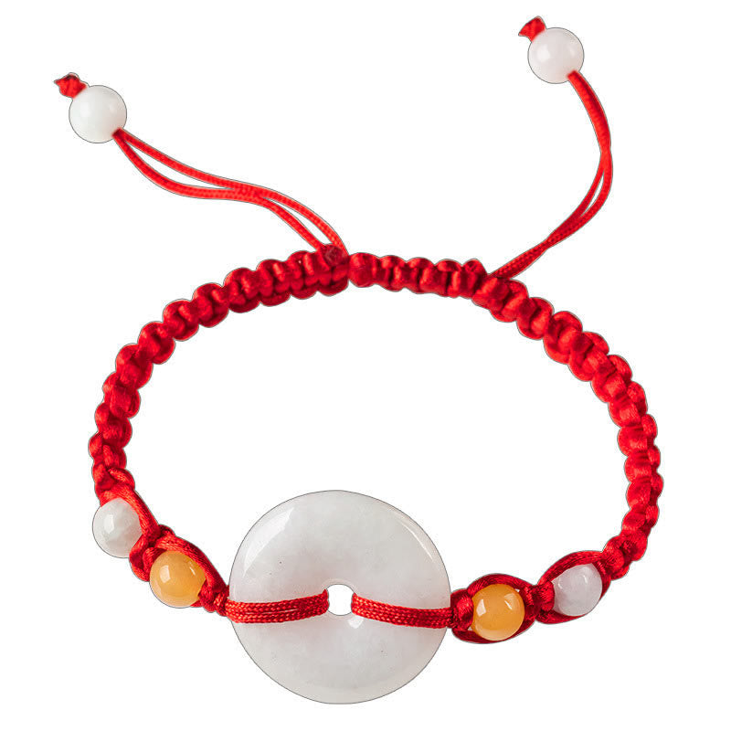 Braccialetto con corda rossa e fibbia della pace in giada con Buddha Stones