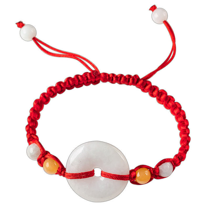 Braccialetto con corda rossa e fibbia della pace in giada con Buddha Stones