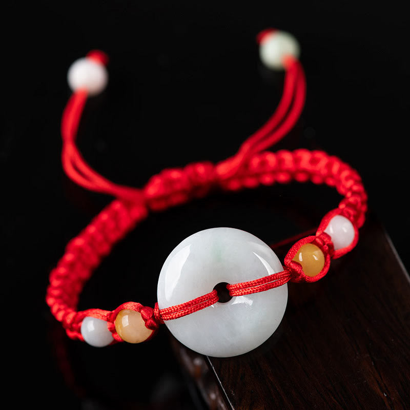 Braccialetto con corda rossa e fibbia della pace in giada con Buddha Stones
