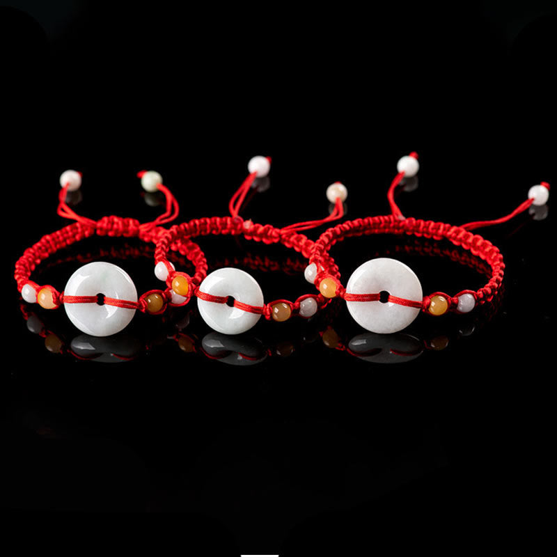 Braccialetto con corda rossa e fibbia della pace in giada con Buddha Stones