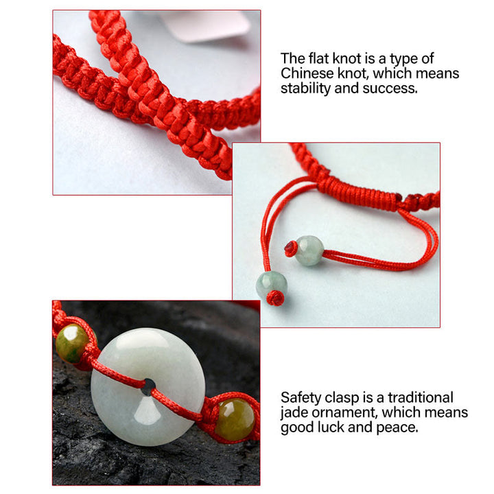Braccialetto con corda rossa e fibbia della pace in giada con Buddha Stones