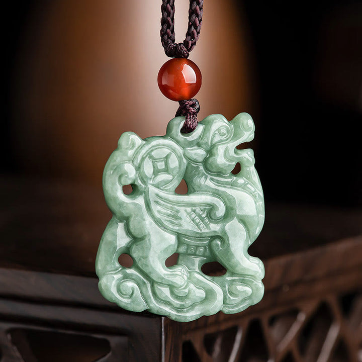 Collana con ciondolo in corda di giada PiXiu con Buddha Stones e fortuna - Giada PiXiu - image 1
