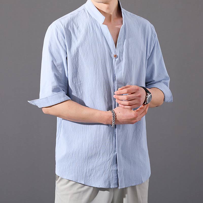 Camicia da uomo estiva Buddha Stones con maniche corte e bottoni in cotone - image 1