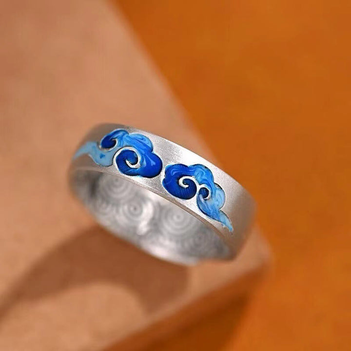 Anello regolabile in rame con motivo a nuvole di buon auspicio blu Buddha Stones