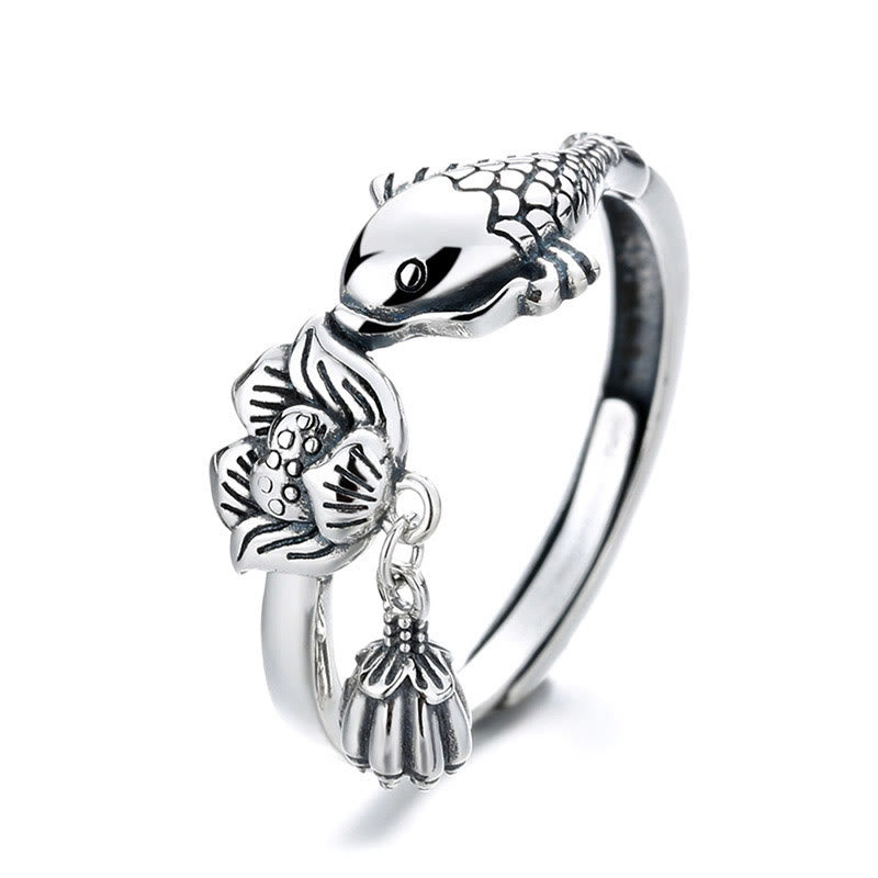 Anello di successo con fiore di loto e pesce koi in argento sterling 925 Buddha Stones - image 3