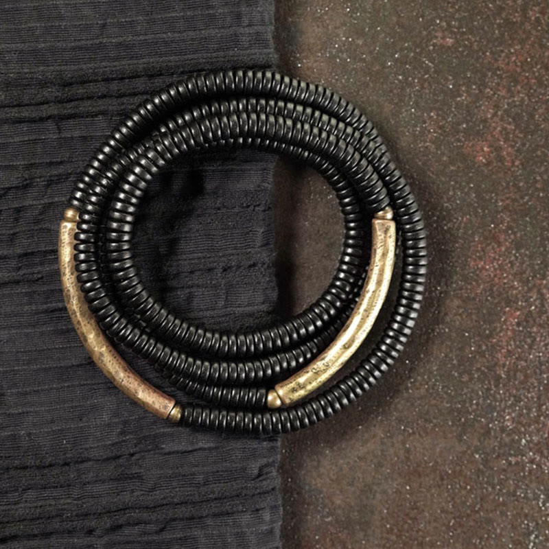 Bracciale multistrato in rame con perline di legno di ebano tibetano Buddha Stones