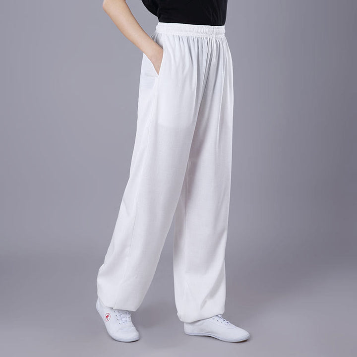 Pantaloni estivi unisex Buddha Stones con elastico in vita, traspiranti, per Tai Chi e Qigong, con tasche. - Bianco - 3XL- ADATTO A USA/ UK/AU/ EU- 2XL - image 1