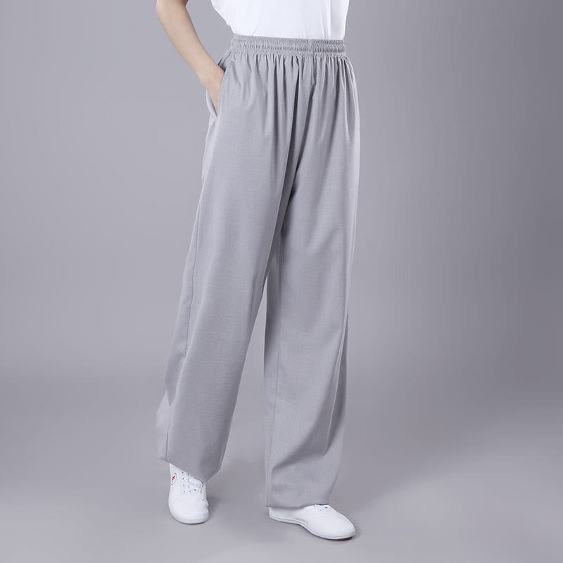 Pantaloni estivi unisex Buddha Stones con elastico in vita, traspiranti, per Tai Chi e Qigong, con tasche. - Grigio chiaro - 3XL- ADATTO A USA/ UK/AU/ EU- 2XL - image 5