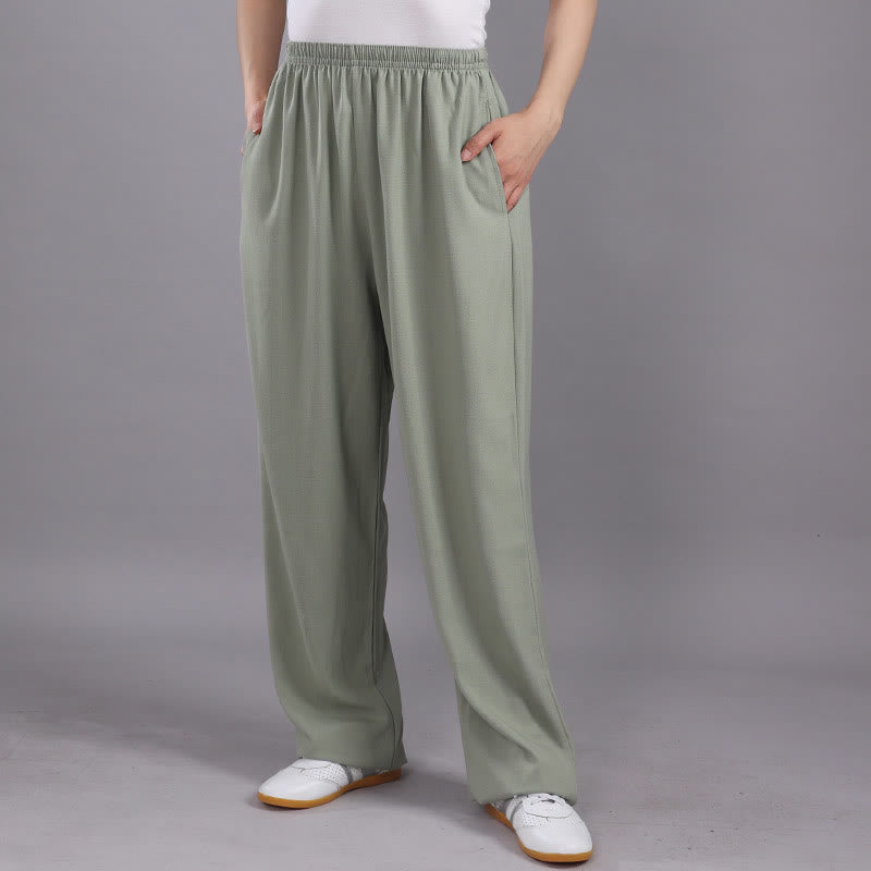 Pantaloni estivi unisex Buddha Stones con elastico in vita, traspiranti, per Tai Chi e Qigong, con tasche. - Verde chiaro - 3XL- ADATTO A USA/ UK/AU/ EU- 2XL - image 25