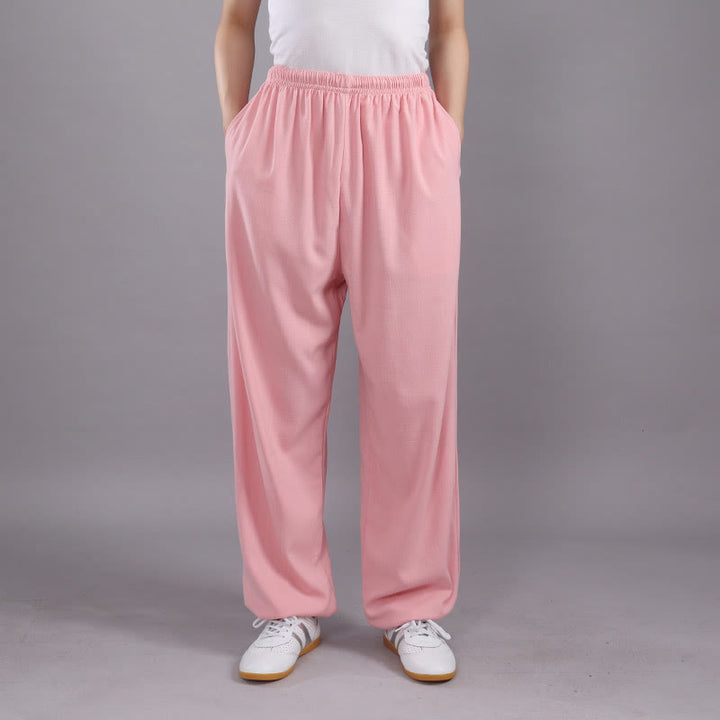 Pantaloni estivi unisex Buddha Stones con elastico in vita, traspiranti, per Tai Chi e Qigong, con tasche. - Rosa - 3XL- ADATTO A USA/ UK/AU/ EU- 2XL - image 24