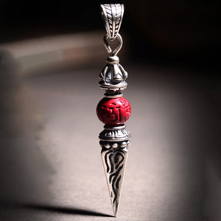 Buddha Stones Cinnabar Sanscrito Dorje Vajra Modello Benedizione Collana Pendente - image 7