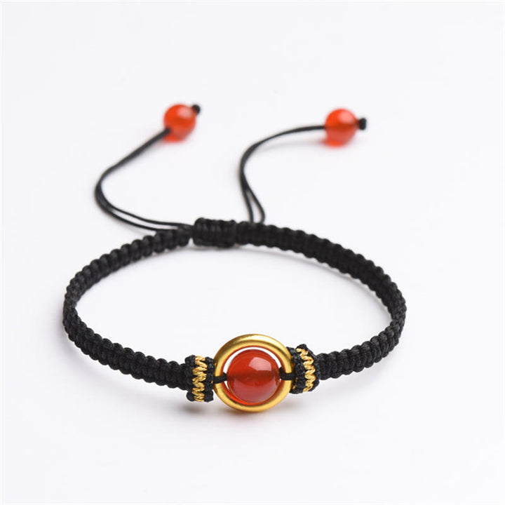 Braccialetto con corda calma e fibbia della pace con perline di agata rossa e Buddha Stones