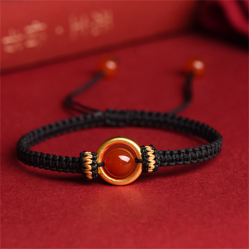 Braccialetto con corda calma e fibbia della pace con perline di agata rossa e Buddha Stones