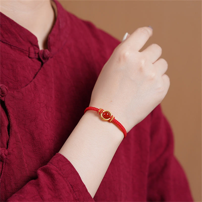 Braccialetto con corda calma e fibbia della pace con perline di agata rossa e Buddha Stones