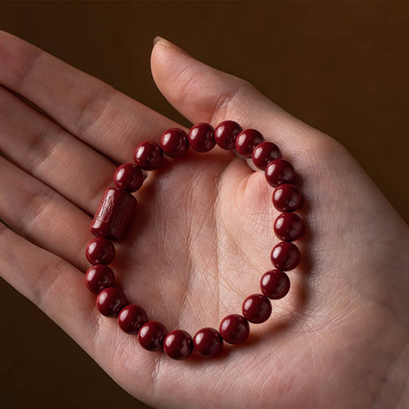 Braccialetto di benedizione del Sutra del cuore di cinabro naturale Buddha Stones