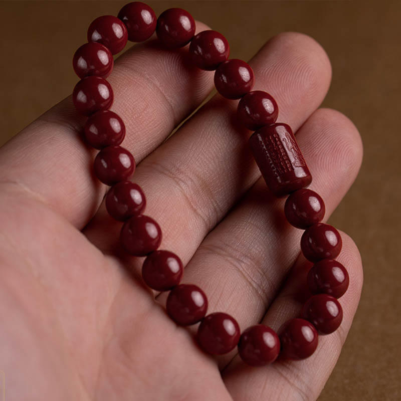 Braccialetto di benedizione del Sutra del cuore di cinabro naturale Buddha Stones