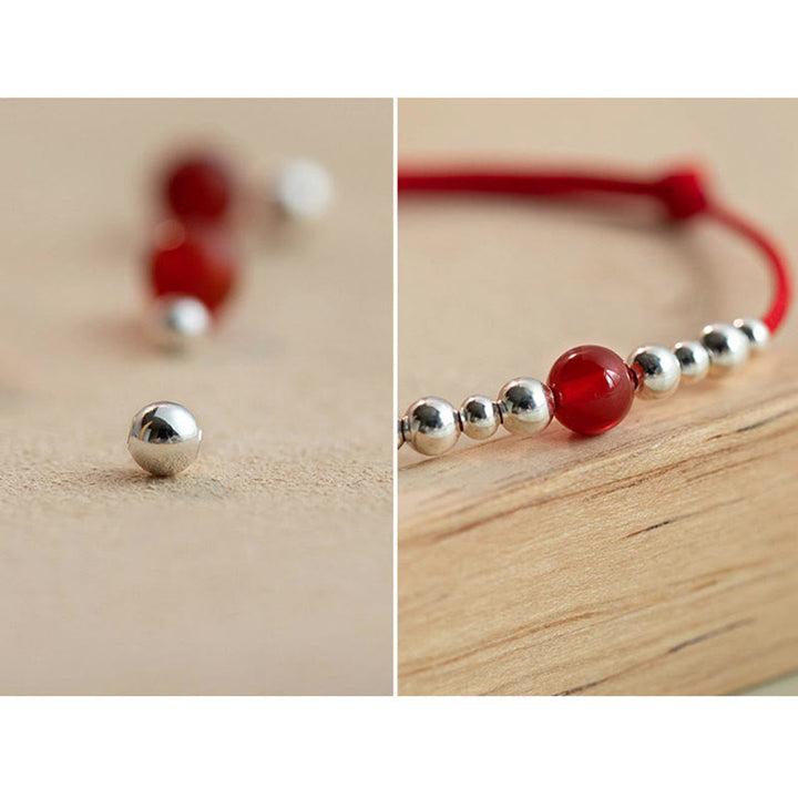 Braccialetto in corda intrecciata ultra sottile con carattere Fu in argento sterling 925 fatto a mano con Buddha Stones, agata rossa e ciondolo a forma di fortuna - image 6