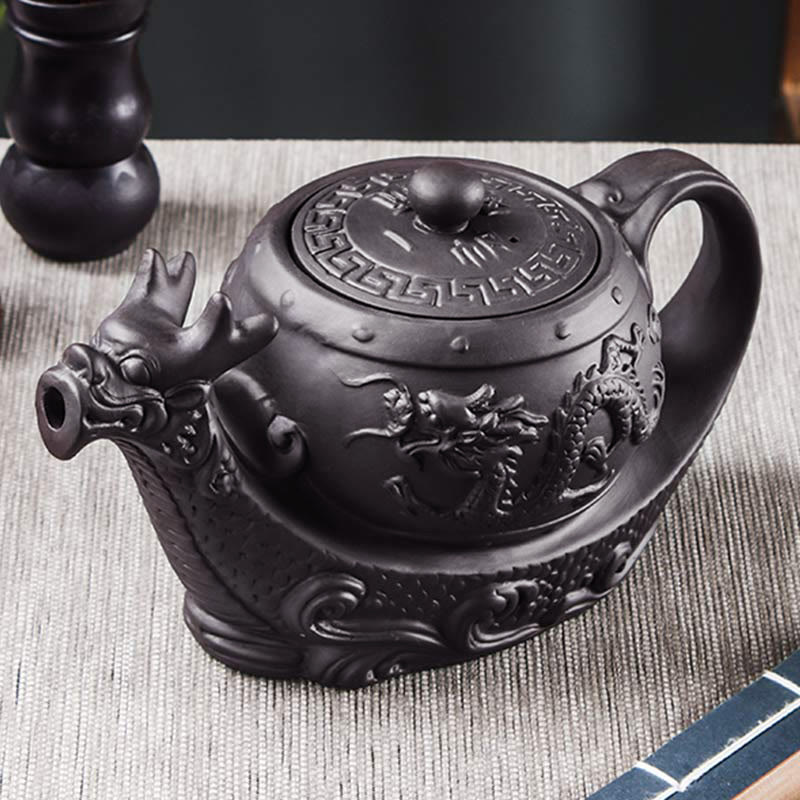 Teiera in ceramica viola con argilla e nuvole di buon auspicio, drago vintage , Buddha Stones