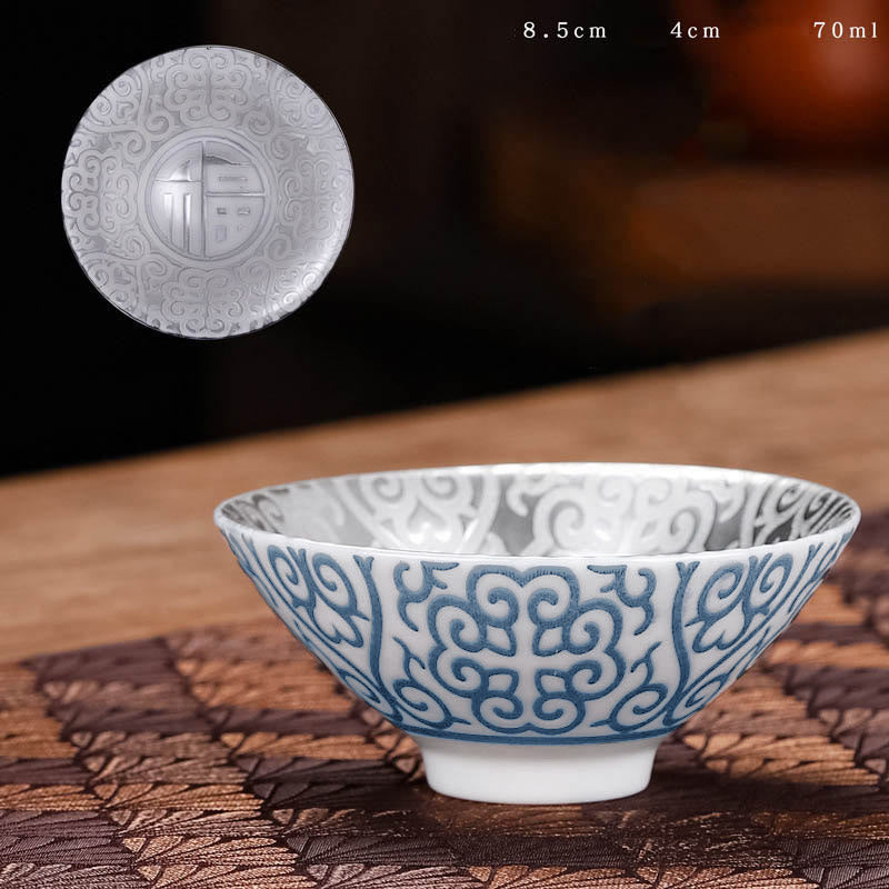 Buddha Stones Tibet Modello Fu Carattere Tazza da tè in ceramica argento dorato Tazze da tè Kung Fu 55 ml