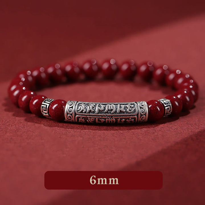 Braccialetto di benedizione con sei parole vere in argento sterling 999, Buddha Stones , cinabro - image 1