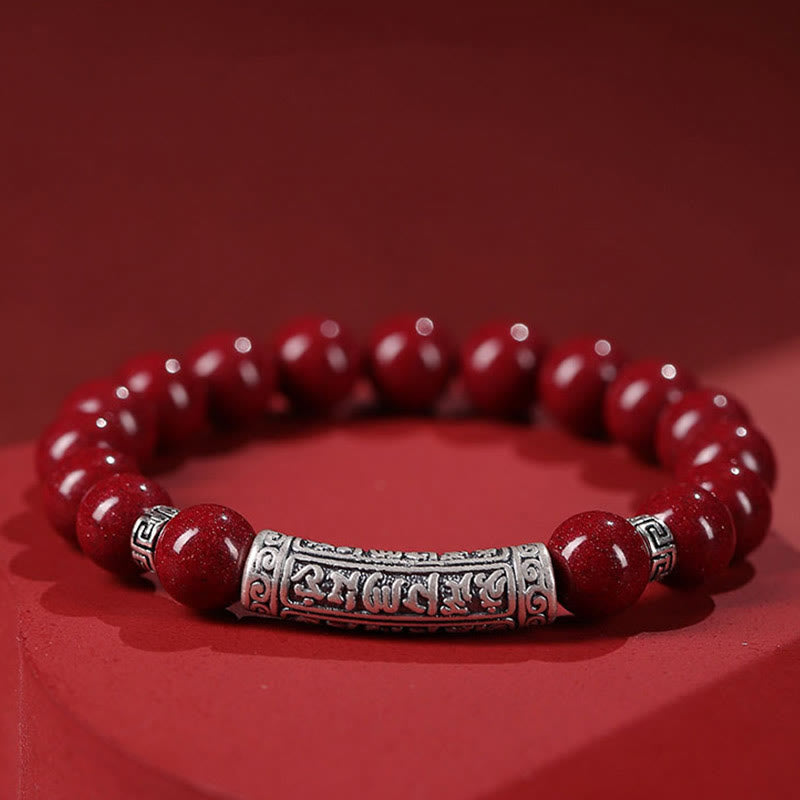 Braccialetto di benedizione con sei parole vere in argento sterling 999, Buddha Stones , cinabro - Cinabro da 8 mm - image 2