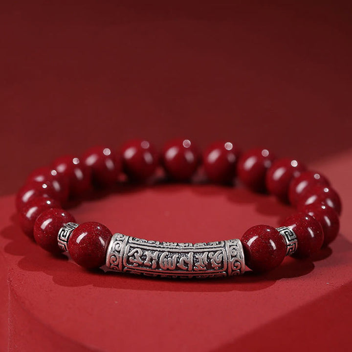 Braccialetto di benedizione con sei parole vere in argento sterling 999, Buddha Stones , cinabro - Cinabro da 8 mm - image 2