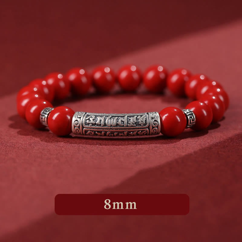 Braccialetto di benedizione con sei parole vere in argento sterling 999, Buddha Stones , cinabro - Cinabro rosso da 8 mm - image 10