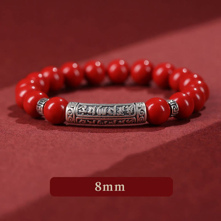 Braccialetto di benedizione con sei parole vere in argento sterling 999, Buddha Stones , cinabro - Cinabro rosso da 8 mm - image 10