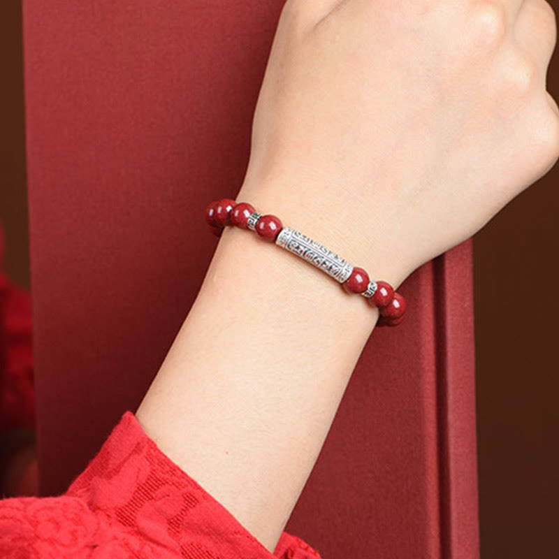 Braccialetto di benedizione con sei parole vere in argento sterling 999, Buddha Stones , cinabro - image 4