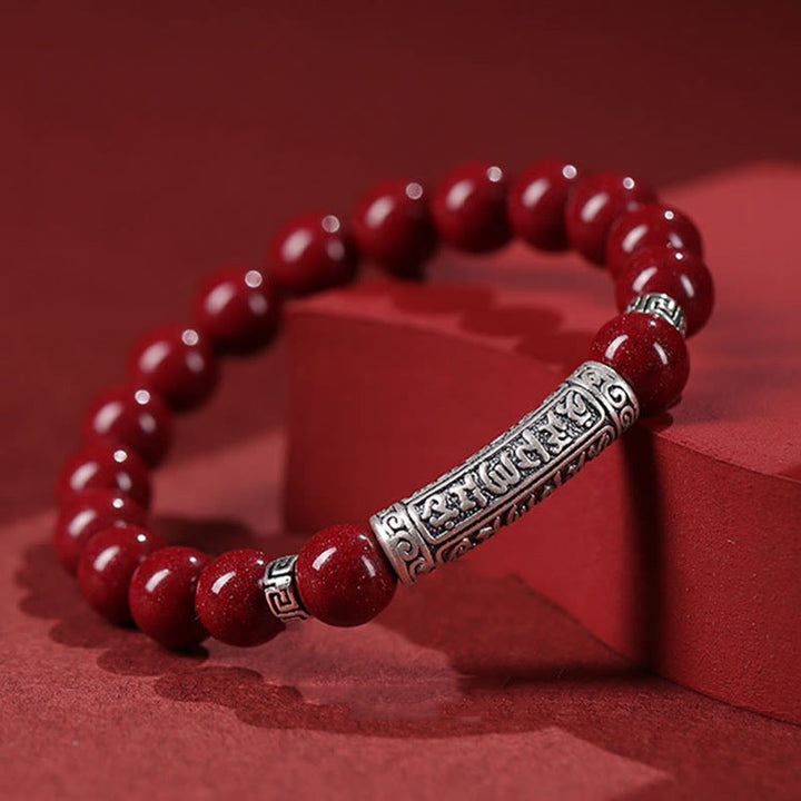 Braccialetto di benedizione con sei parole vere in argento sterling 999, Buddha Stones , cinabro - image 8