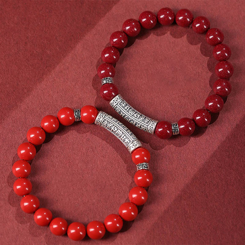 Braccialetto di benedizione con sei parole vere in argento sterling 999, Buddha Stones , cinabro - image 11