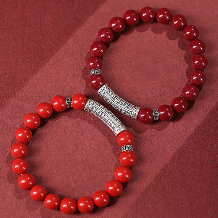 Braccialetto di benedizione con sei parole vere in argento sterling 999, Buddha Stones , cinabro - image 11