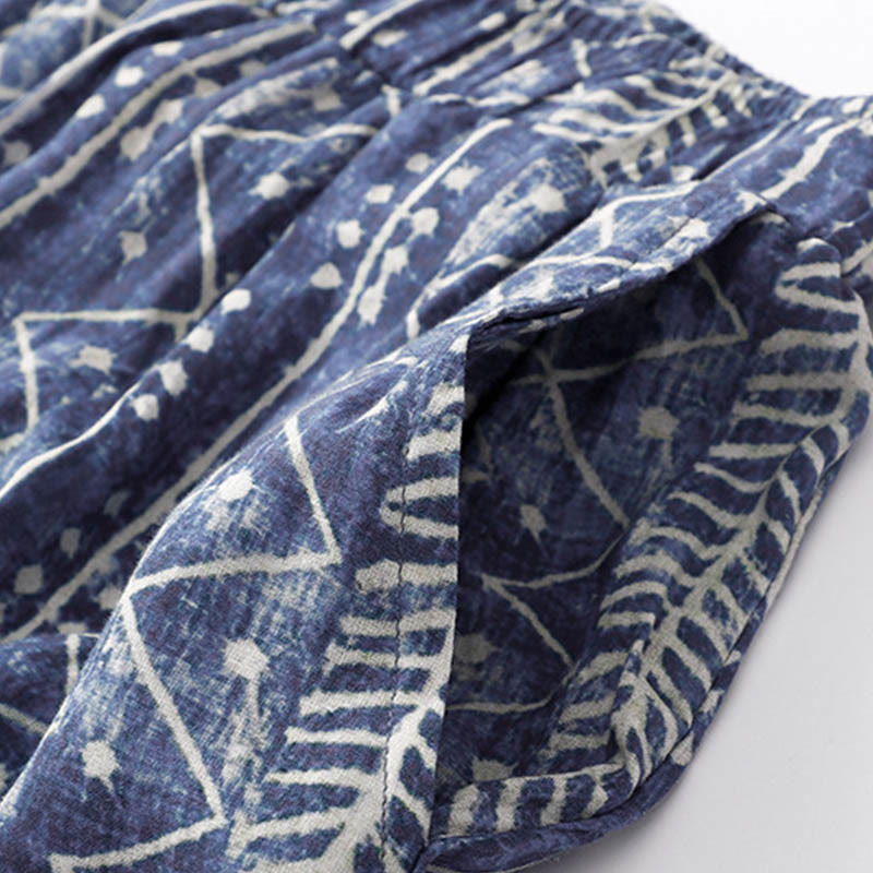 Pantaloni a gamba larga con stampa a righe blu e motivo Buddha Stones, con tasche. - image 5