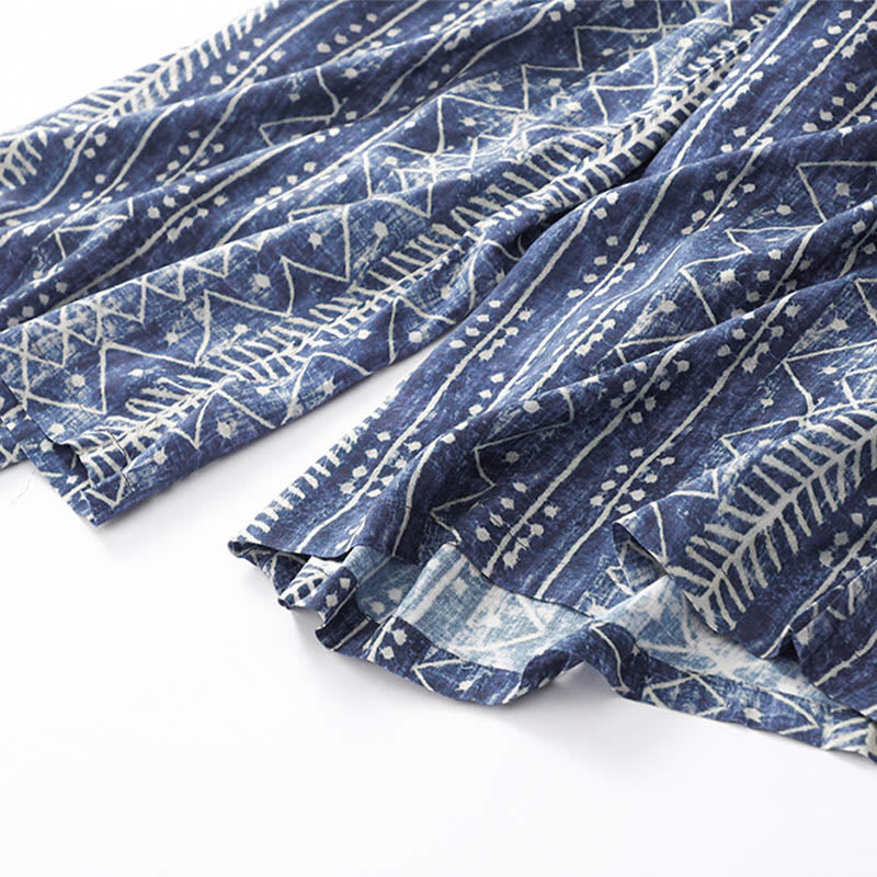 Pantaloni a gamba larga con stampa a righe blu e motivo Buddha Stones, con tasche. - image 10