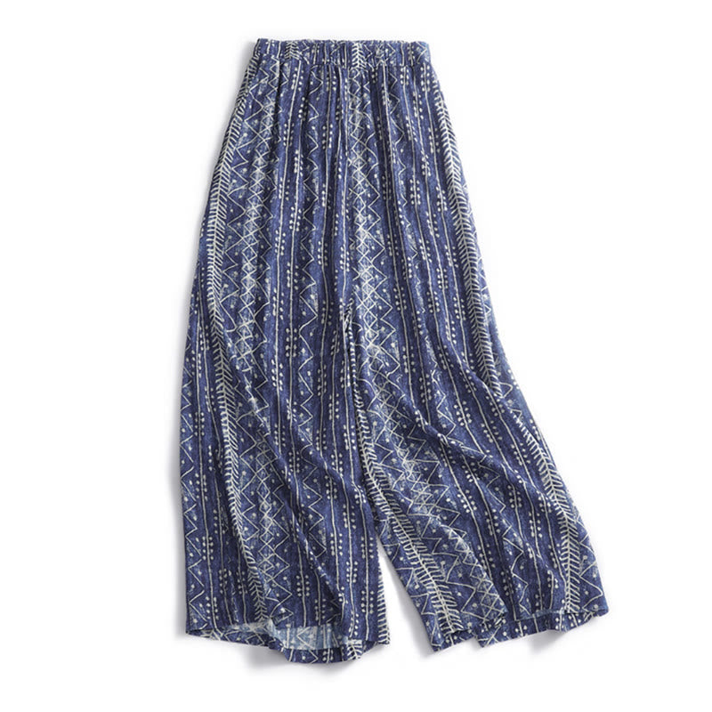 Pantaloni a gamba larga con stampa a righe blu e motivo Buddha Stones, con tasche. - US8-10, UK/AU12-14, EU40-42 (2XL) - image 0