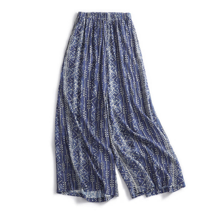 Pantaloni a gamba larga con stampa a righe blu e motivo Buddha Stones, con tasche. - US8-10, UK/AU12-14, EU40-42 (2XL) - image 0