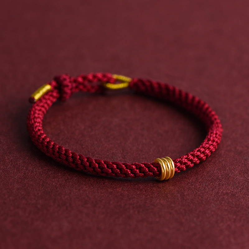 Braccialetto in corda intrecciata con design a triplo anello in oro 999 Buddha Stones - image 2