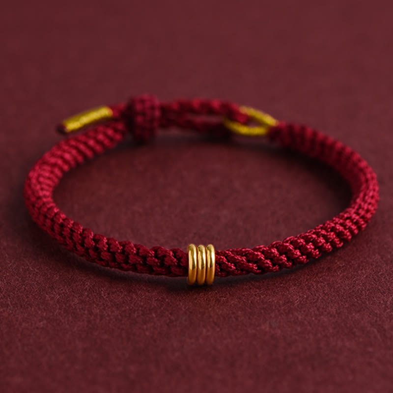 Braccialetto in corda intrecciata con design a triplo anello in oro 999 Buddha Stones - 19 cm - image 0