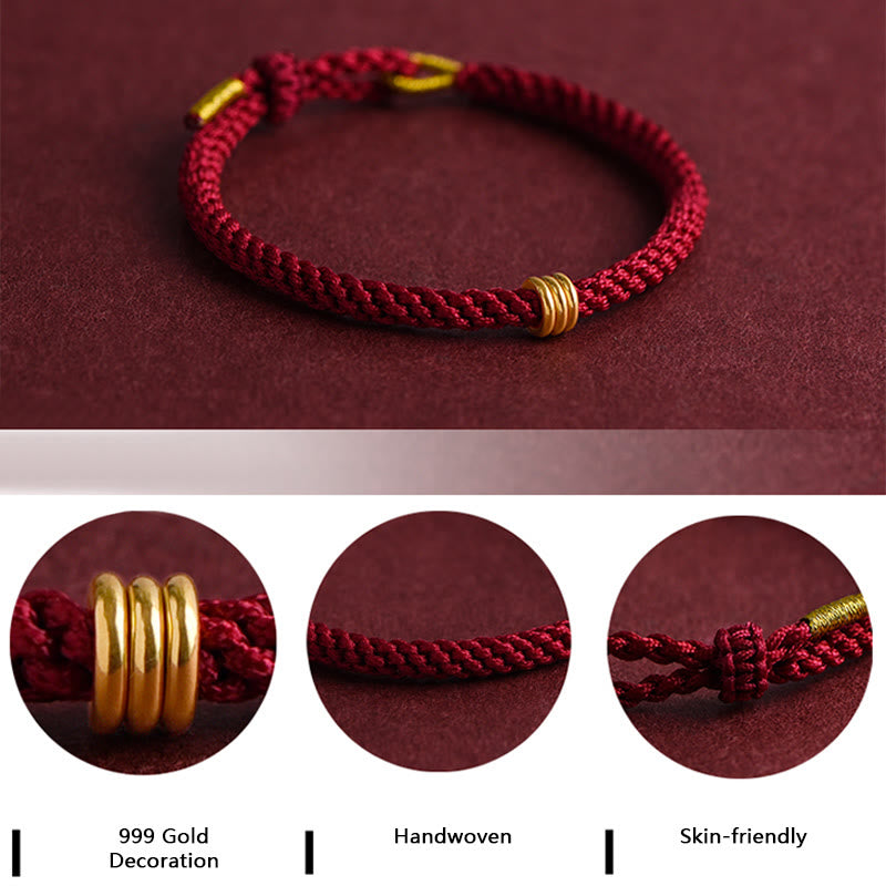 Braccialetto in corda intrecciata con design a triplo anello in oro 999 Buddha Stones - image 7