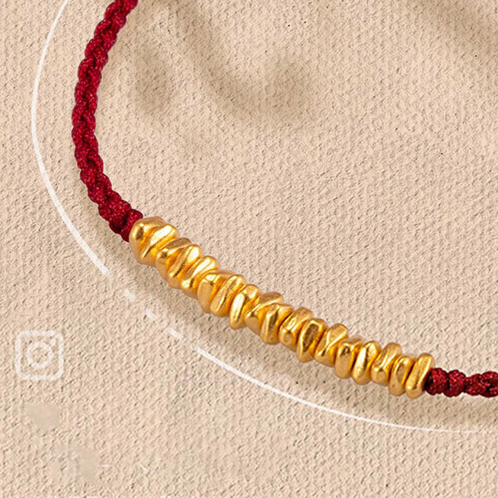 Buddha Stones 999 Oro Piccoli pezzi d'oro Design Fatto a mano Protezione Braccialetto in corda intrecciata - Rosso ciliegia (oro, circa 0,75 g) - 21 cm - image 8