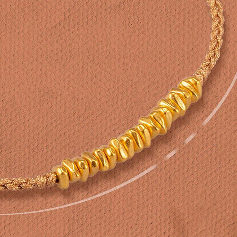 Buddha Stones 999 Oro Piccoli pezzi d'oro Design Fatto a mano Protezione Braccialetto in corda intrecciata - Cachi (Oro, circa 0,75 g) - 21 cm - image 15