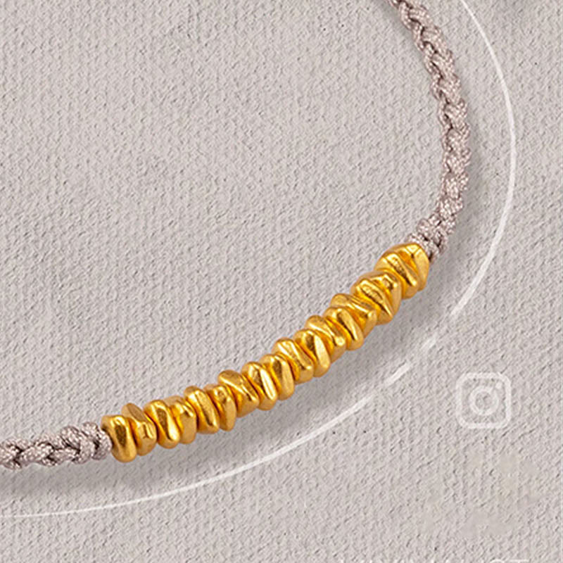 Buddha Stones 999 Oro Piccoli pezzi d'oro Design Fatto a mano Protezione Braccialetto in corda intrecciata - Grigio (Oro circa 0,75 g) - 21 cm - image 13